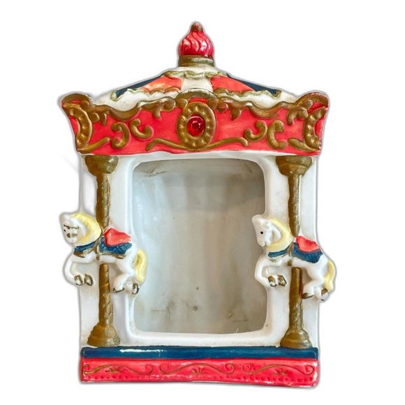 Vintage Porcelain Circus Theme Picture Frame w/Big Top & Carousel Horses 5.5" - Picture 1 of 10